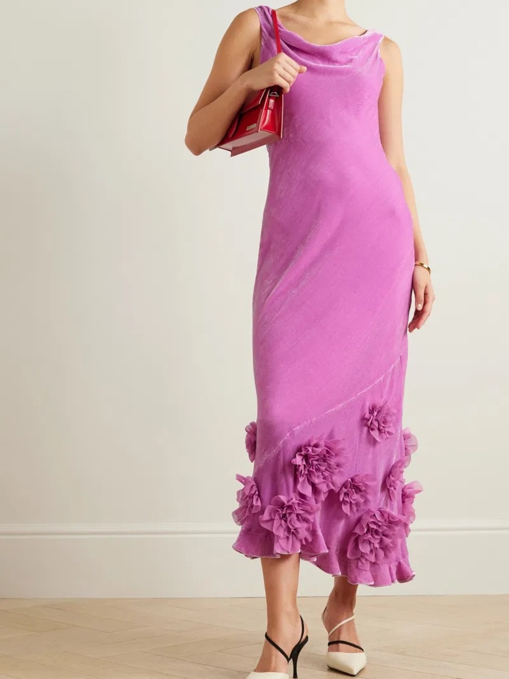 SALONI Asher Draped Floral Velvet Midi Dress